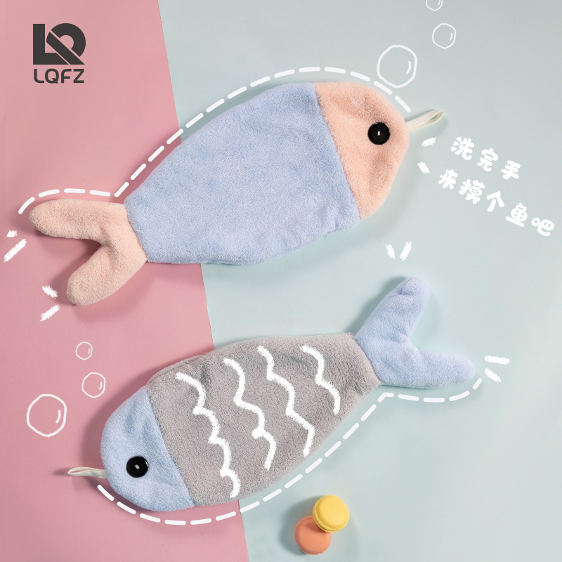 Toalla de mano creativa de lana de coral colgando toalla absorbente de pescado engrosada toalla de mano para niños toalla colgante linda de secado rápido