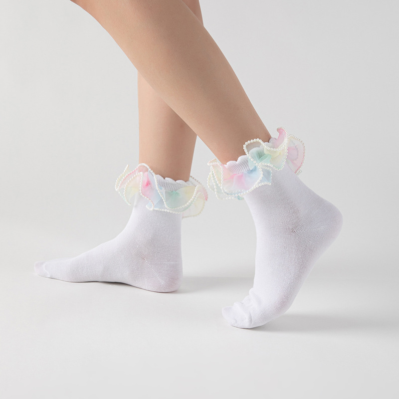 Women's Pearl Organza Lace Mid-Calf Socks Lolita Ruffle Cotton Socks Princess Style Dress Accessories Women's Pearl Organza Lace Mid-Calf Socks Lolita Ruffle Cotton Socks Princess Style Dress Accessories