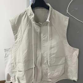 工装马甲女春夏新款新品宽松休闲百搭纯色立领背心外套图片色其他