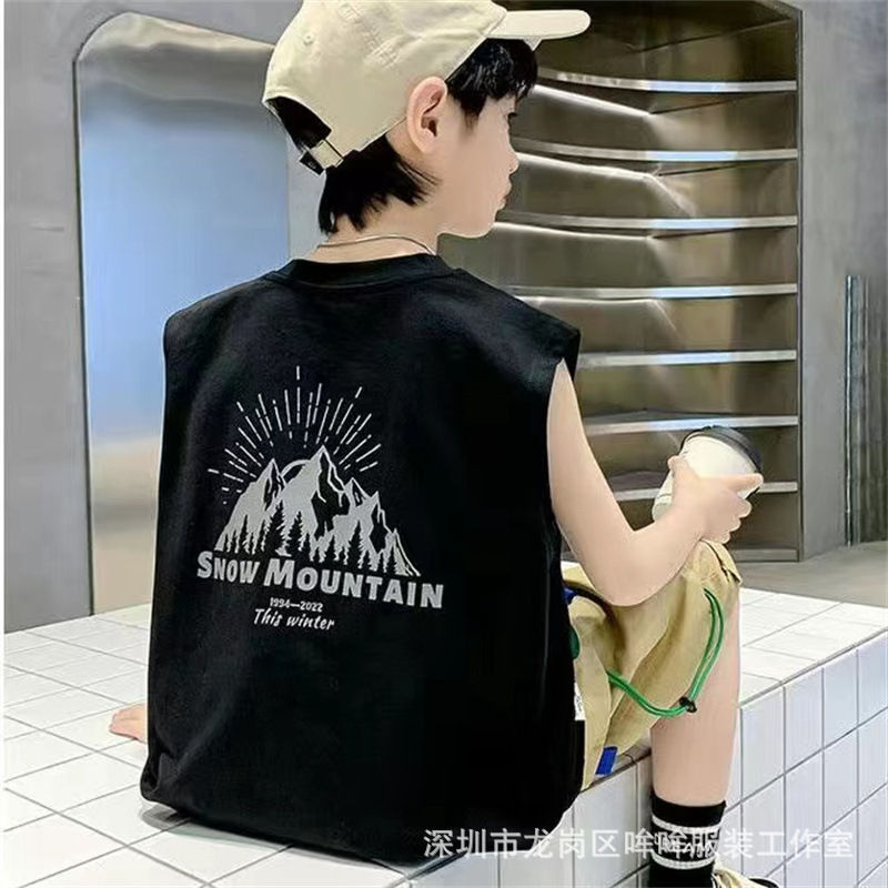 Verano 100% algodón chaleco sin mangas para niños 2023 Verano nuevos niños medianos y grandes dibujos animados chaleco impreso camiseta