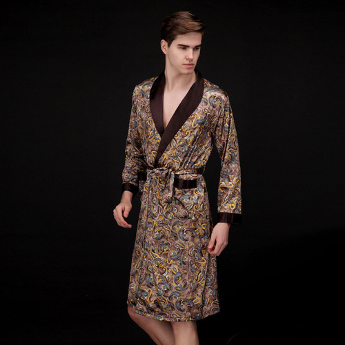 Men's Summer Silk Pajamas Long Sleeve Home Ice Silk Pajama Set for Spring and Autumn Home Wear Wholesale