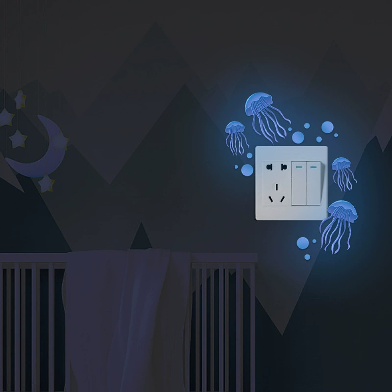 Трансграничные Светящиеся Медузы, Мультяшные флуоресцентные наклейки на выключатели, декоративные наклейки на стену для детской комнаты, гостиная, спальня, светящиеся самоклеящиеся наклейки