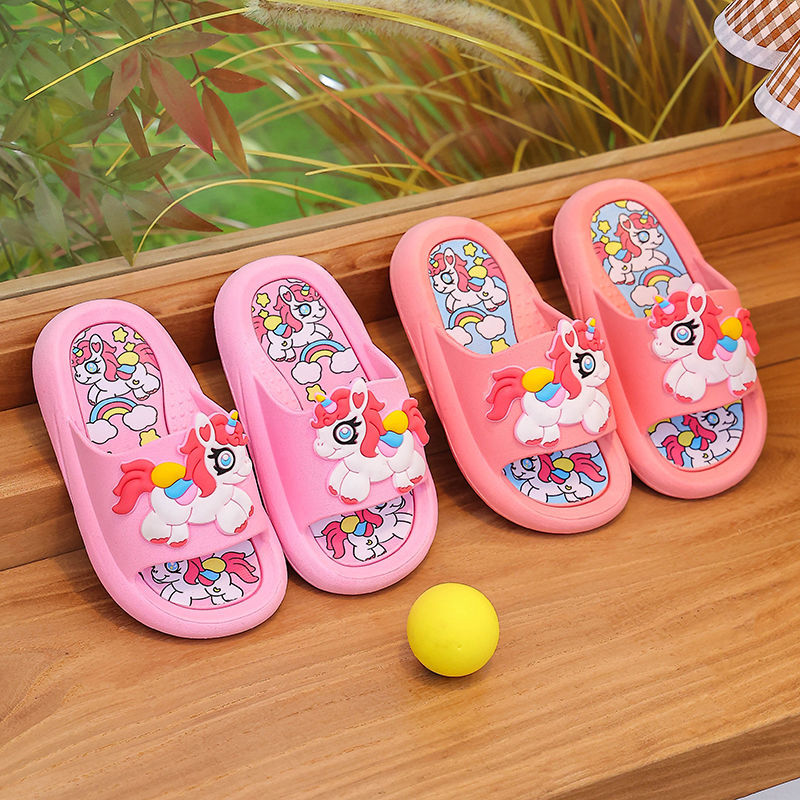 Zapatillas para niños arco iris verano niñas niños bebé antideslizante interior lindo zapatillas frías para niños pony de fondo suave