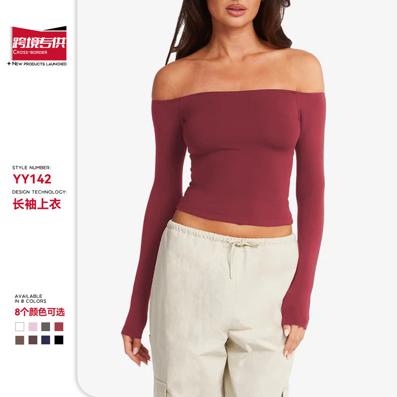 Cross-Border Bottoming One-Shoulder Long-Sleeved T-Shirt for Women New Yoga Wear Tight Pilates Training Wear Yoga Top for Women