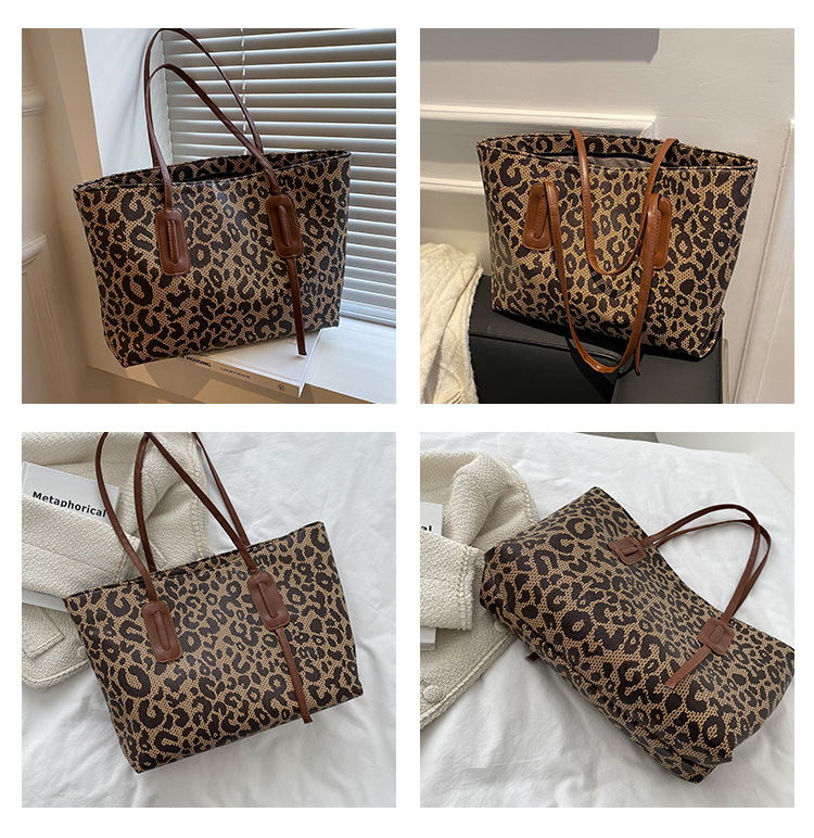Women's Large Pu Leather Leopard Vintage Style Zipper Tote Bag display picture 1