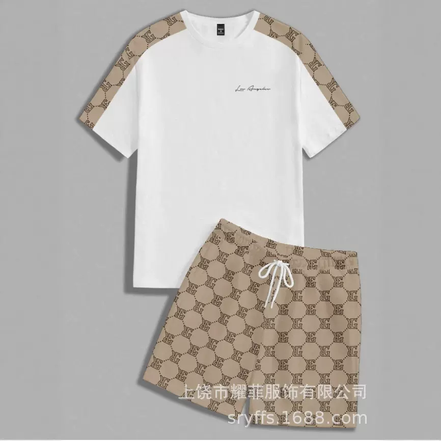 男士圆领短袖短裤运动休闲套装可单卖欧洲站数码印花夏季大牌男装