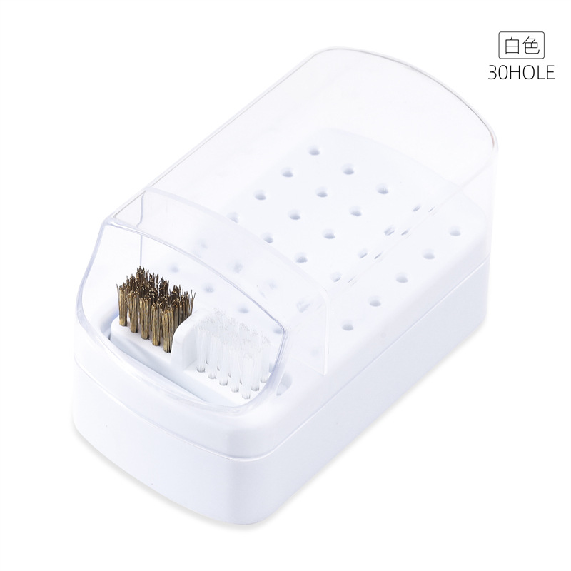Caja de almacenamiento de cabezal de molienda de uñas de 30 orificios transfronterizos con cepillo de limpieza caja de polvo cabezal de molienda de uñas soporte de pantalla herramientas de uñas
