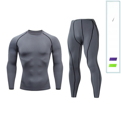 Cross-border sports compression quick-dry fitness clothing PRO basketball running training yoga suit long-sleeved long pants set for men