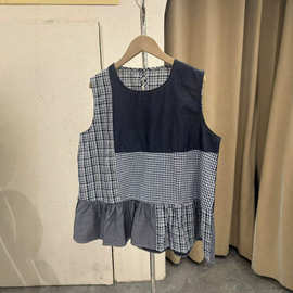 跨境拼接圆领无袖上衣女88448Women's Color Block SleevelessTop