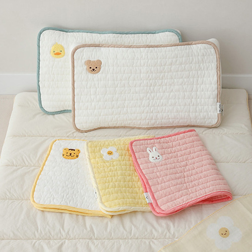Ins style Korean quilted pillow newborn cute embroidered colorful four seasons pillow cover baby pure cotton breathable flat pillow