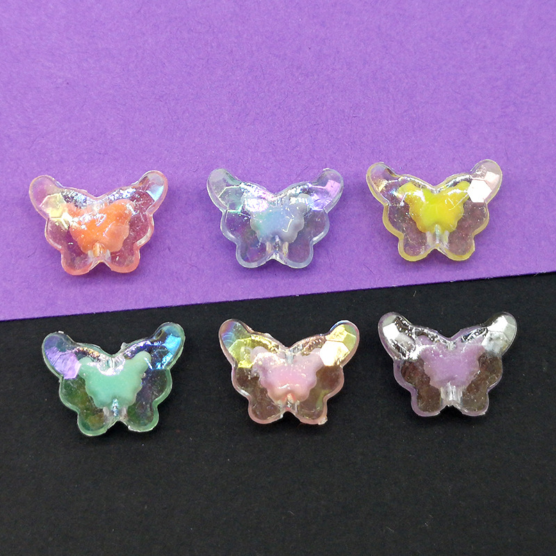 亞克力珠中珠 幻彩蝴蝶形狀散珠切面串珠DIY兒童飾品配件材料批發