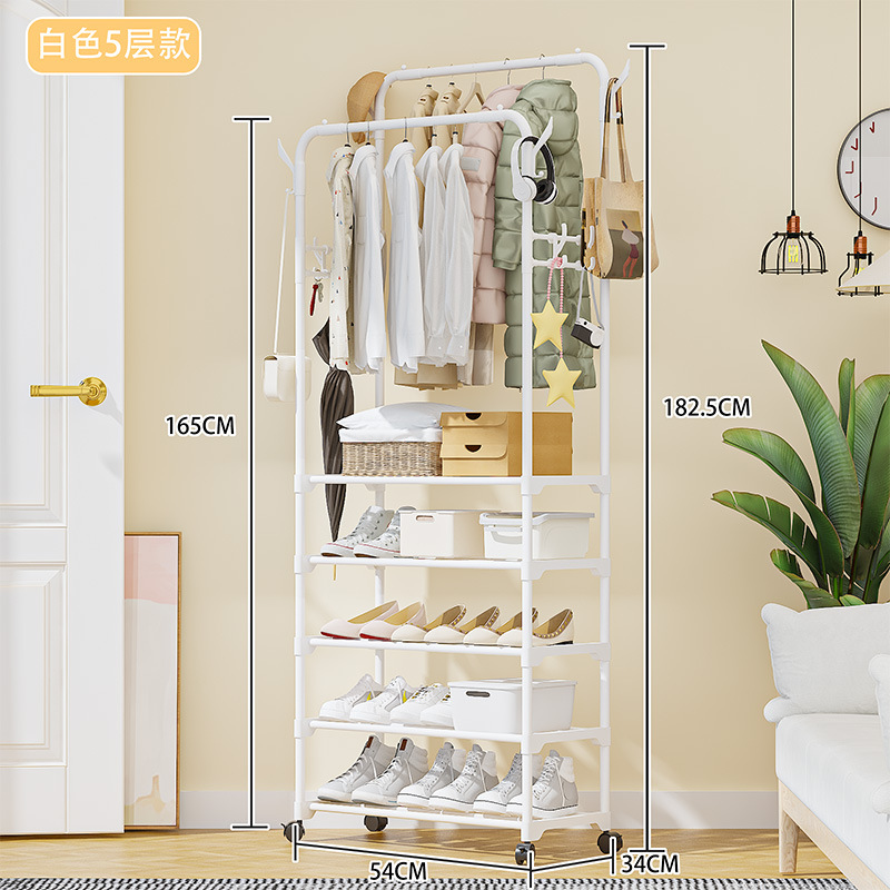 Perchero Multiuso de Pie de Acero Inoxidable Móvil con Doble Barra para Dormitorio