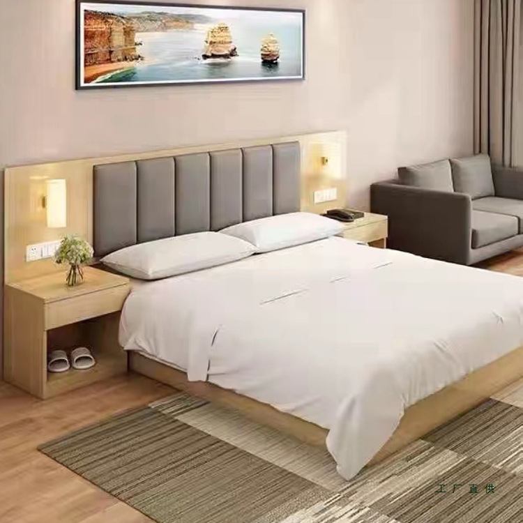 Hotel Bed Complete Set Customized Hotel Bed Standard Room Single Double Bed Apartment B&B Rental Room Guest Room Bed Manufacturer Customized