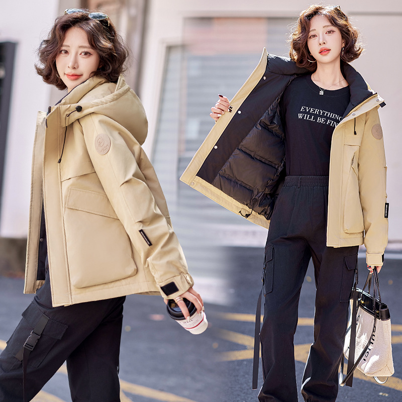 겨울 여성용 화이트 오리 다운 재킷, 후드가 달린 편안하고 따뜻한 짧은 야외 두꺼운 커플 파카