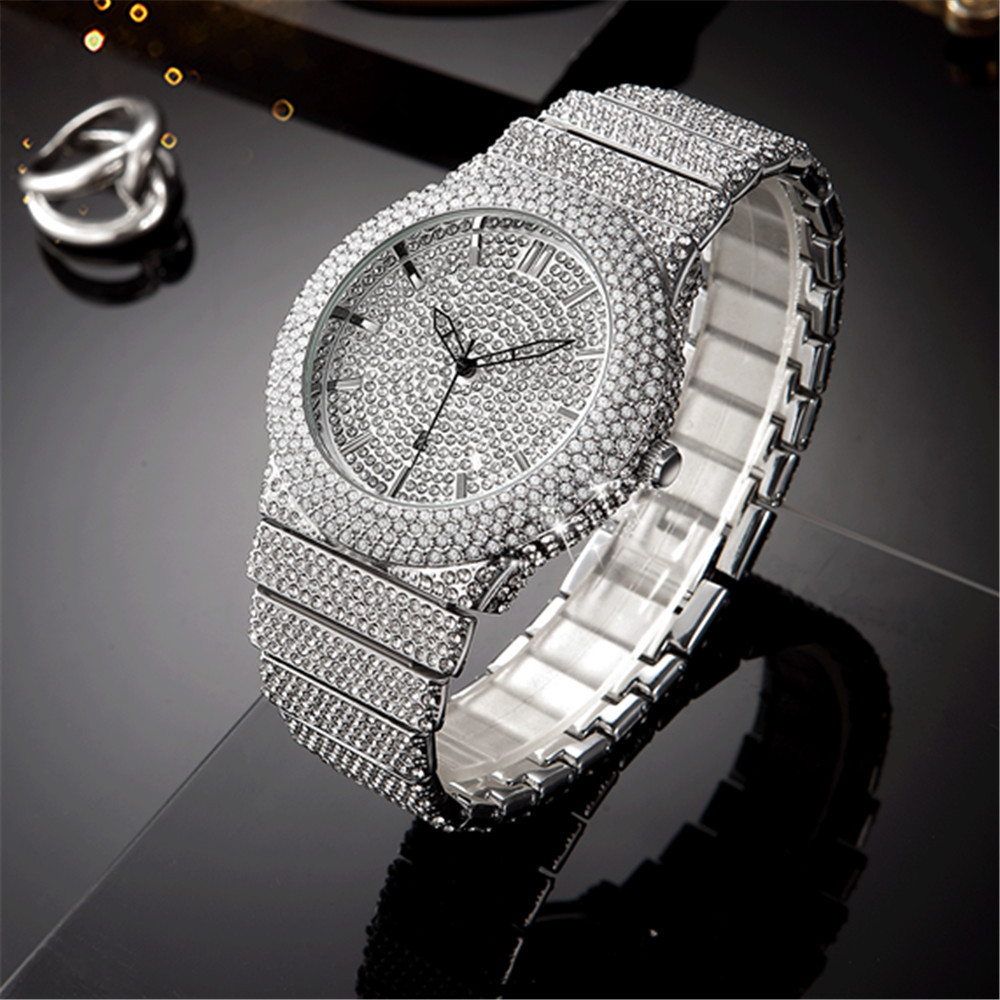 Men Hip Hop Diamond Luxury Brand Golden Date Quartz Watches