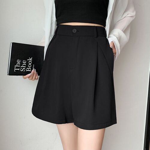 Women's High-Waisted Suit Shorts Summer Thin Version  New Straight Leg Loose Fitting Slimming Casual Ice Silk Wide Leg Five-Eight Shorts