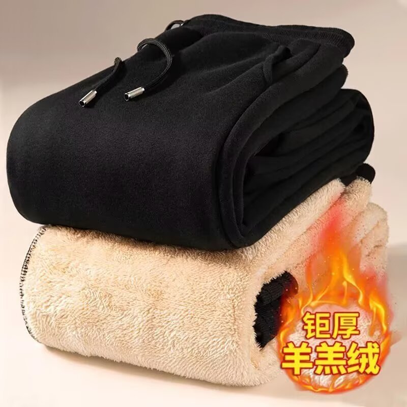 Cross-border dropshipping, export-specific winter lamb fleece-lined thick cotton pants for men and women, plus sizes, warm and cold-proof thermal pants