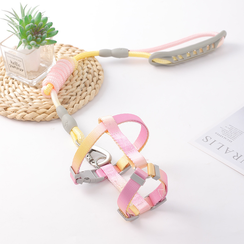 Correa de tracción en forma de I para gatos grandes, correa de tracción redonda con degradado de colores, correa para pasear gatos al aire libre, anti-strangulation, en paquete.