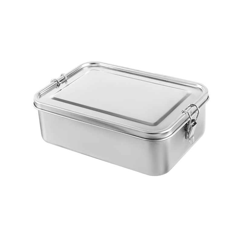 Caja de almuerzo de acero inoxidable 304 Caja de almuerzo de mantenimiento fresco engrosada con tapa Caja de almuerzo a prueba de fugas sellada Caja de almuerzo rectangular con hebilla