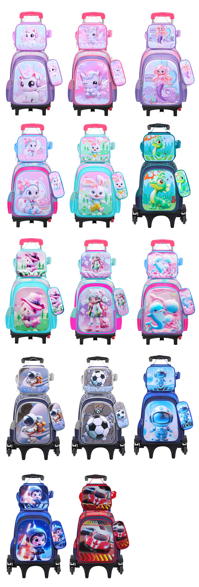Fábrica en stock nueva mochila de tres piezas para niños y niñas niños de la escuela primaria trolley mochila de gran capacidad