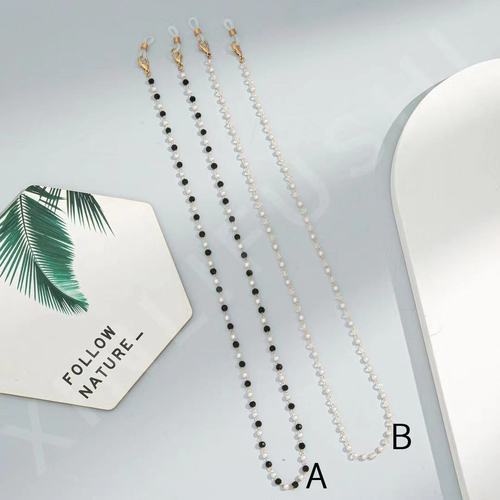 European and American cross-border fashion accessories, simple imitation pearl crystal eyeglass chain strap, metal eyeglass hook wholesale