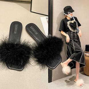 ��ɫëë��ЬŮ�⴩2023�ļ��¿�ٴ�ƽ����Ů�Lһ����ins��ins�L