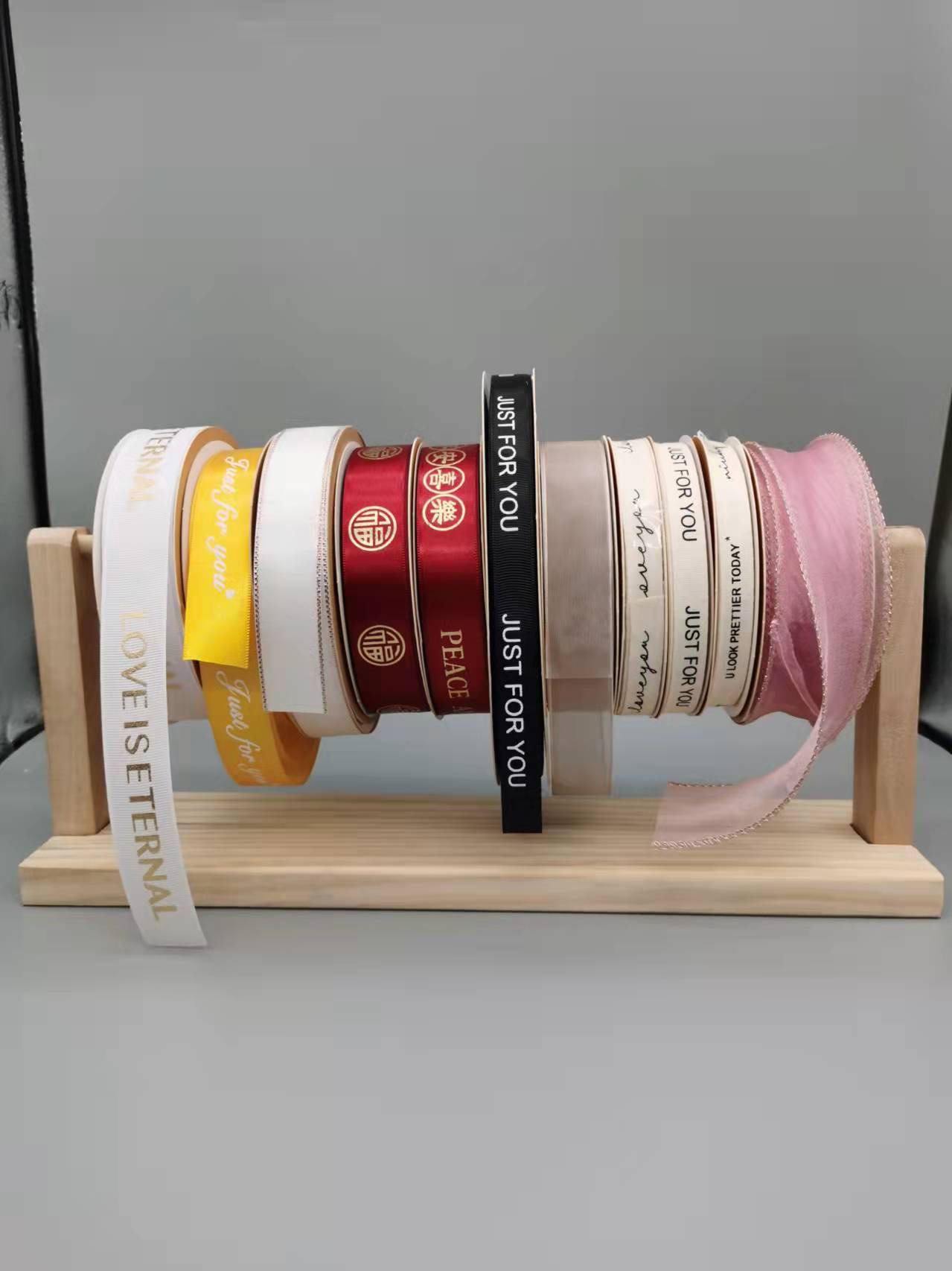 ins实木丝带架花店用品丝带卷收纳卷轴架家用diy手工用品绸带布带