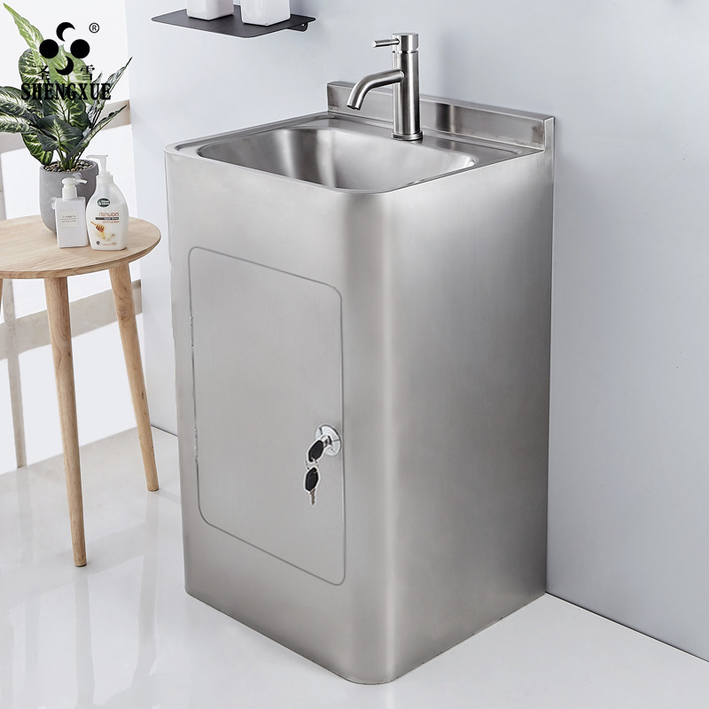Stainless Steel Column Basin Outdoor Integrated Floor Bathroom Balcony Wash Basin Outdoor Wash Basin Hospital Sink