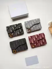 New D-style Monogram Embroidered Wallet Card Holder Short Coin Purse Card Case Niche Vintage Multi-functional Card Slots Coin Pocket