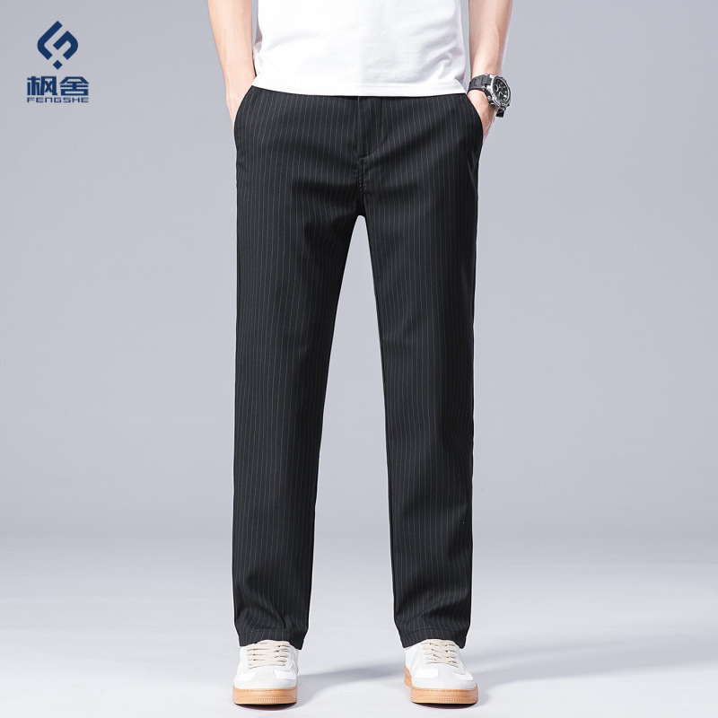 Fengshe Men's Clothing /2026 Summer Ice Silk Fabric Thin Slim Fit Elastic Straight-Leg Pants Ice Silk Pants Men's Summer Thin Style Fengshe Men's Clothing /2026 Summer Ice Silk Fabric Thin Slim Fit Elastic Straight-Leg Pants Ice Silk Pants Men's Summer Thin Style