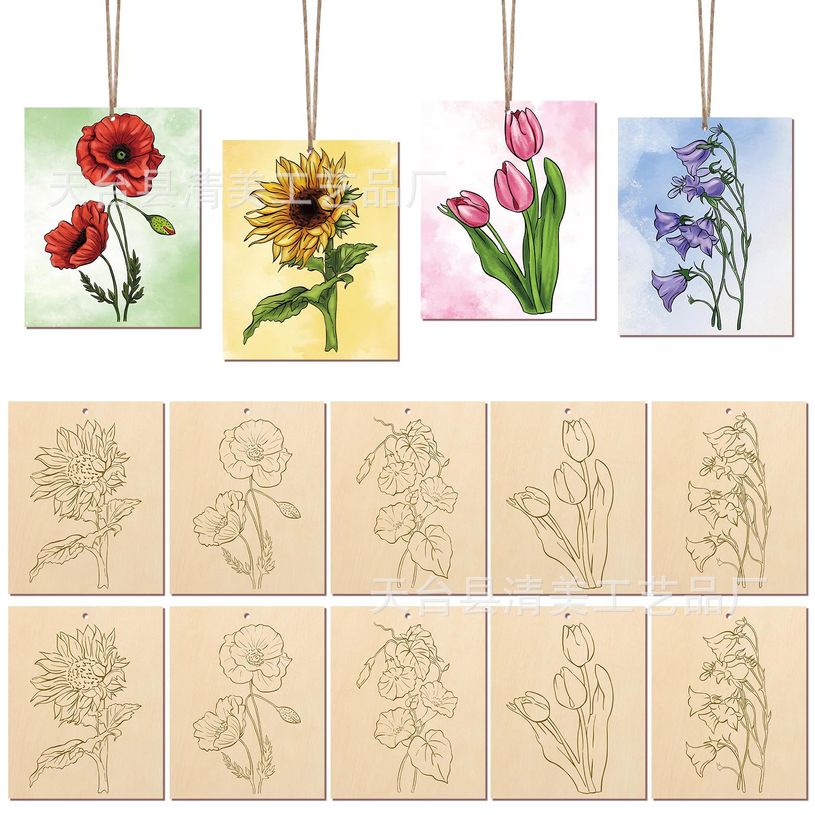 Artesanías de madera inacabadas Dibujo de niños para adultos a granel Pre-taladrado Pintura de madera Decoración Artesanías de piezas de madera