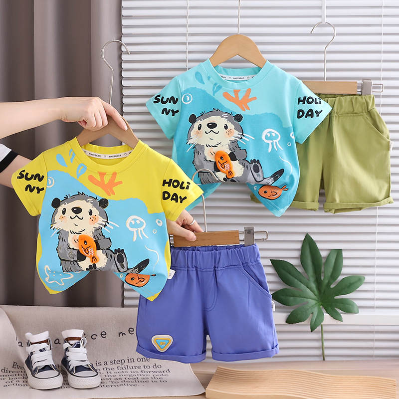 2026夏季水族馆儿童短袖套装男童新款薄款休闲洋气短袖两件套直销