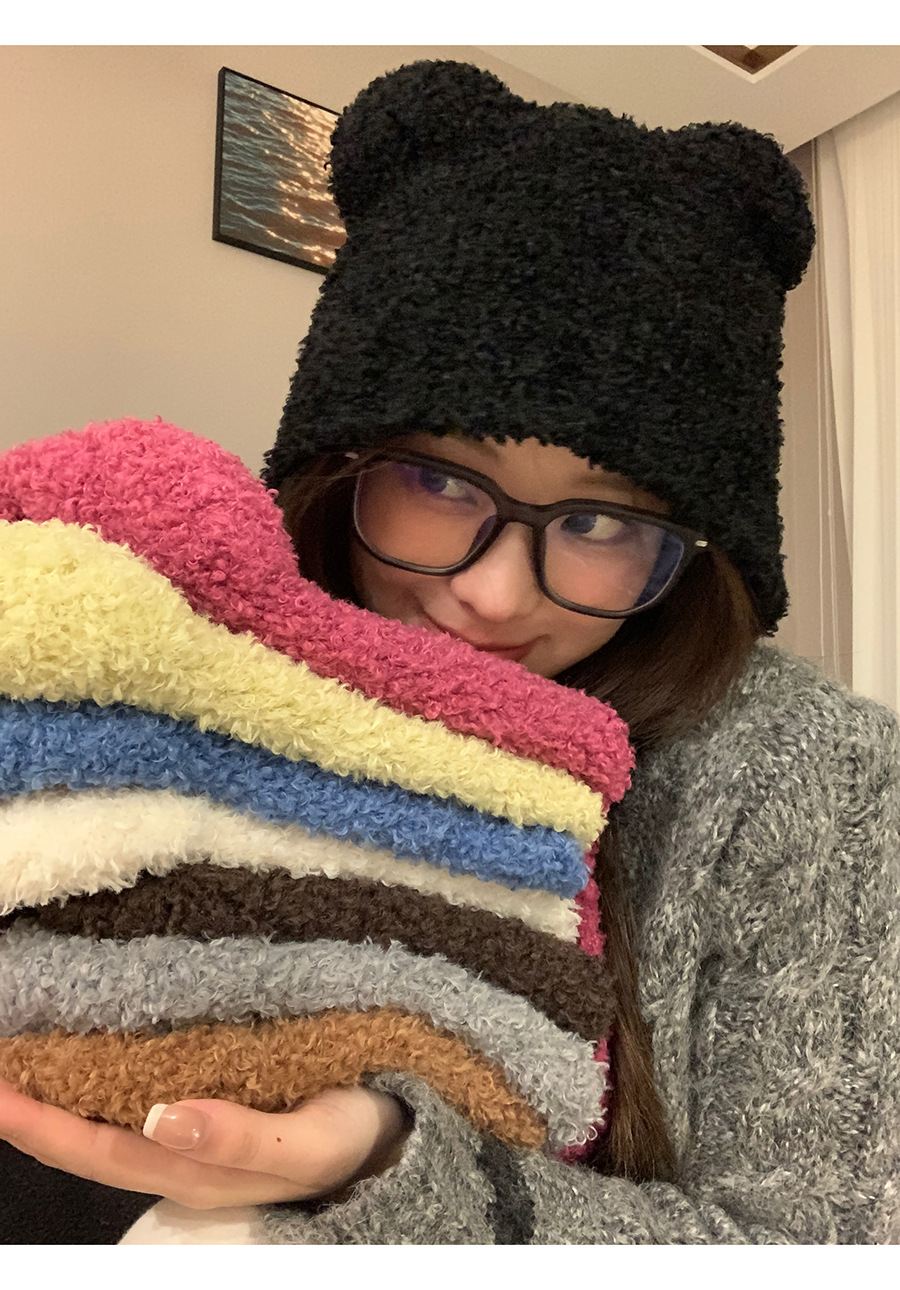 Cute Bear Beanie For Women, Versatile Autumn Winter Hat_voghion.com