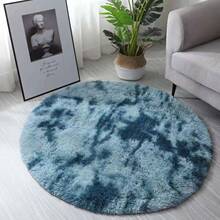 跨境圆形地毯客厅沙发茶几毯渐变扎染丝毛地毯卧室床边毯长毛地垫