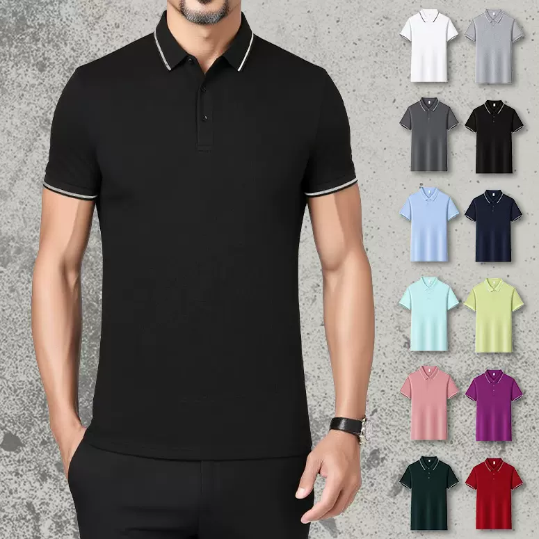 跨境专供高品质polo衫220克索罗娜翻领T恤衫抗菌凉感男高尔夫polo