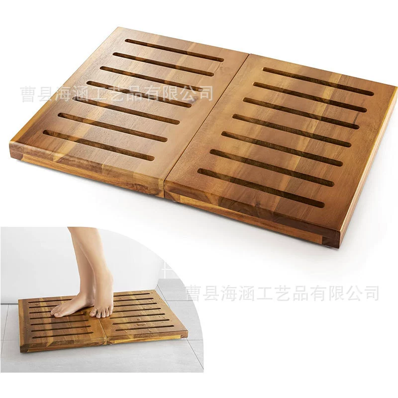 Складной деревянный коврик для ванной комнаты, домашний деревянный нескользящий коврик для ванной комнаты, деревянный дренажный напольный коврик, складной напольный коврик для ванной комнаты