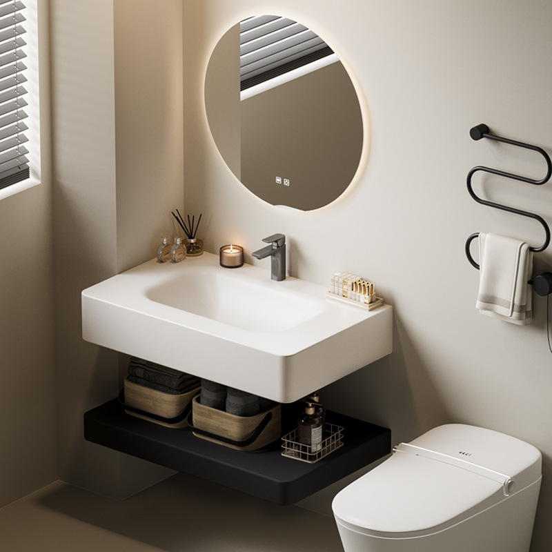 Hotel Bathroom Cabinet Combination Slate Hot-Bent Integrated Basin Rounded Corner Double-Layer Combination Washbasin Washbasin Washstand