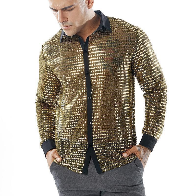 Men's Long-Sleeve Performance Clothing Amazon Export Scale-Patterned Shirt Long-Sleeve Collar 70S Disco Party in Stock Men's Long-Sleeve Performance Clothing Amazon Export Scale-Patterned Shirt Long-Sleeve Collar 70S Disco Party in Stock