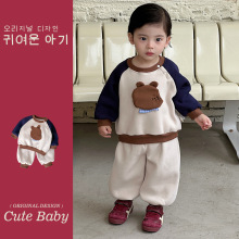 婴幼童韩版洋气卡通卫衣裤子两件套2025冬季加绒套装小男孩外出服