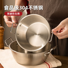 不锈钢双耳碗早餐燕麦水果沙拉碗加厚大容量料理碗卡皮巴拉勺子