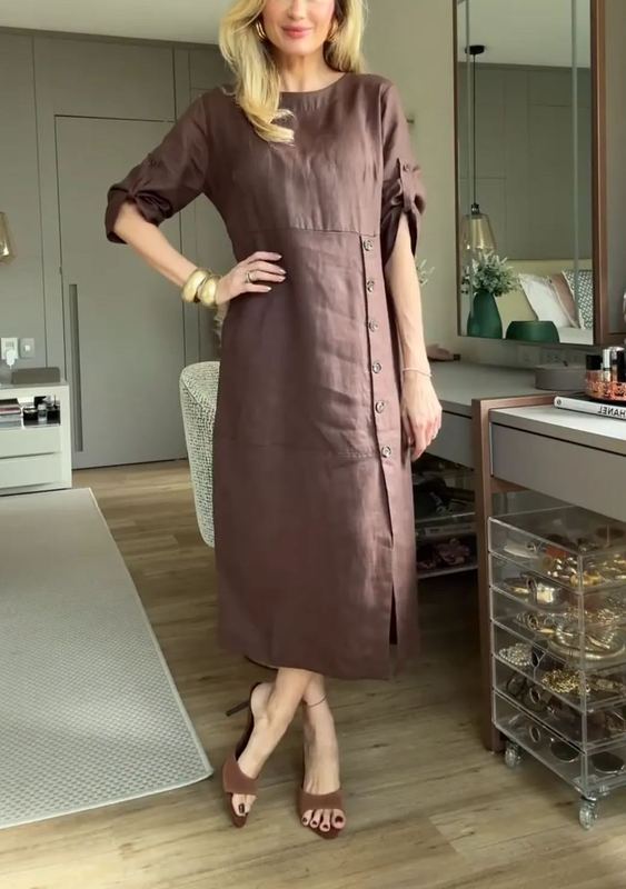 亚马逊新款2025欧美跨境女装夏季风宽松休闲纯色短袖棉麻连衣裙女|undefined