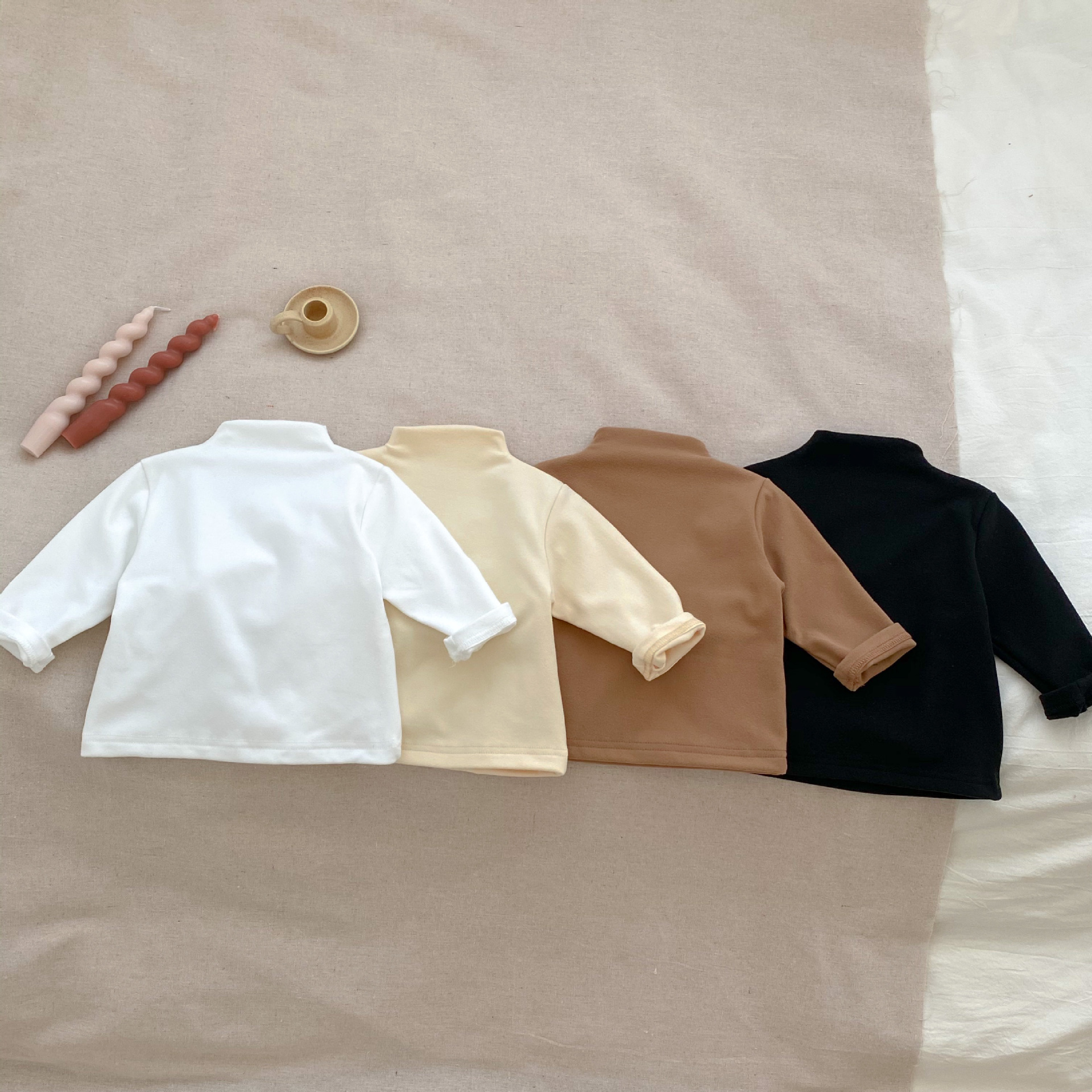 Baby solid color base layer shirt, new autumn and winter Korean style versatile long-sleeved T-shirt, inner layer high neck top, short sleeve