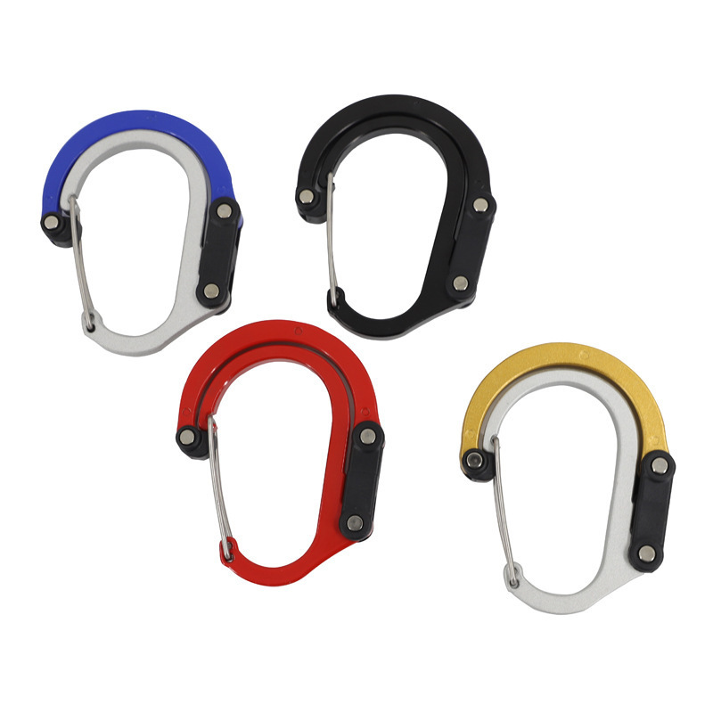Mosquetón multifuncional al aire libre aleación de aluminio tipo D turismo montañismo escalada en roca hebilla rápida gancho giratorio de 360 grados al por mayor