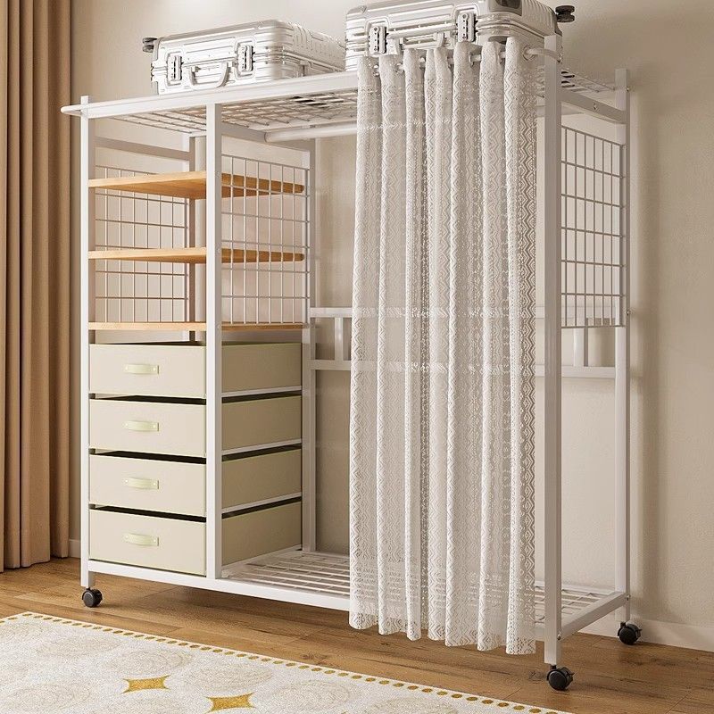 Simple Wardrobe Bedroom Home Assembly Shelf Sturdy and Durable Simple Open Dust Curtain Cloakroom Cabinet