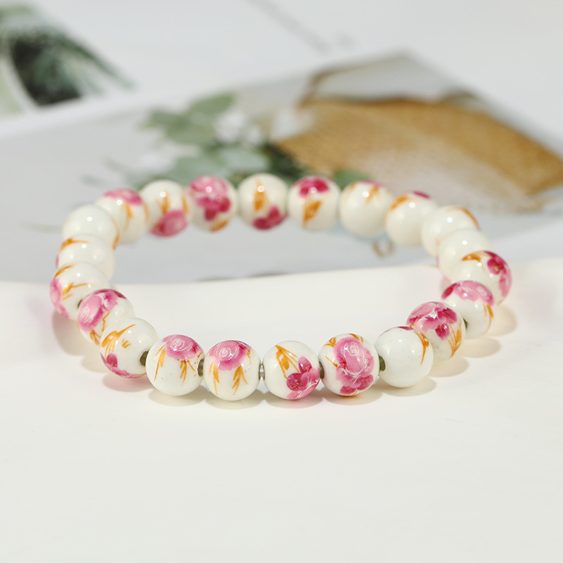 17g Weight ceramics Pendant Material Bracelets Classification Elastic string Chain Material 1 Piece Quantity Holiday, Daily Occasion ceramics Material Flower Pattern Women's Gender Beaded Design Ethnic Style Style Ethnic Style Flower Ceramics Wholesale Bracelets 11