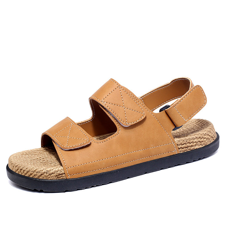 Dép sandal nam quai ngang cỡ lớn đi biển chống trượt, thoáng khí dùng hàng ngày — Kaki, Màu be, Màu đen