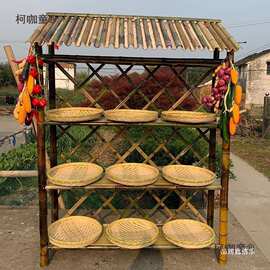 竹货架竹制品农家乐土特产货架竹架饰品展示架带屋顶复古架麦太保