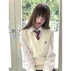春秋JK制服ニットセーターベスト女子日系学院vネックベスト刺繍プルオーバー2点セット