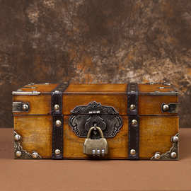 复古色木盒带锁家用木质仿古老式首饰盒复古小盒子储物盒礼盒新款