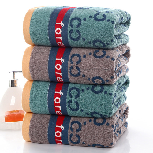 Wholesale long-staple cotton bath towel, adult gift large bath towel, soft, water-absorbent, thickened, jacquard-dyed, lint-free bath towel
